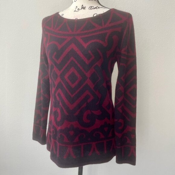 SOPHISTICATED CASHEMERE PULLOVER KNITTED SWEATER SYMETRIC GEOMETRIC PATTERN SZ S - Picture 3 of 16